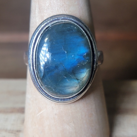 Native Blue Labradorite Gemstone Ring Size 9 925 Silver Jewelry Bohemian Western - Picture 4 of 5